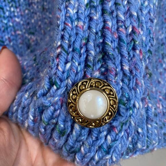 Boutique Dreamy Blue Pointelle Knit Cardigan with White Buttons Size Medium - Picture 7 of 7